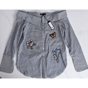 NWT Romeo & Juliet Couture Women’s M Shirt Collar Off Shoulder Embroidered Patch